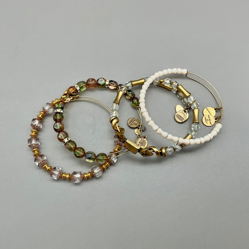 Alex And Ani Bangle Bracelet Set Women Gold Multi Color Beaded Stackable 4 Piece